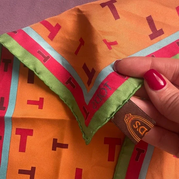 Tod's Orange and Green Silk Scarf - Picture 5 of 7